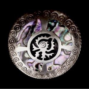 🔮Signed, Taxco. Vintage Sterling Silver Abalone Inlay Pendant / Brooch